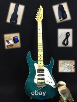 4/4 Haze Forrest Angel 6-String Electric Guitar, Teal Blue + Free Gig Bag, Strap
