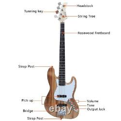 4 String Electric Bass Guitar Single Pickup Full Set Bag Strap Kit Right Handed