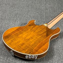 6 String Electric Guitar Handmade Splited Maple Top Ebony Fingerboard Yellow