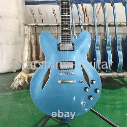 6 String Metallic Blue Electric Guitar Diamond Hole Mahogany Body Fast Ship