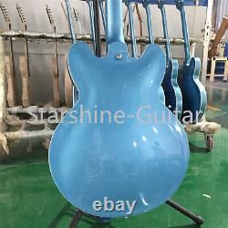 6 String Metallic Blue Electric Guitar Diamond Hole Mahogany Body Fast Ship