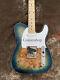 6 String TL Electric Guitar Blue Burl Top Maple Neck Mahogany Body Fast Shipping