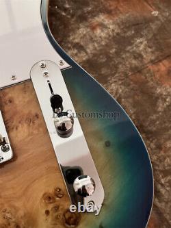 6 String TL Electric Guitar Blue Burl Top Maple Neck Mahogany Body Fast Shipping