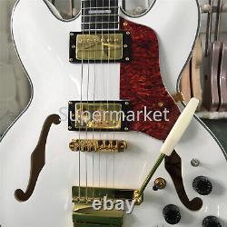 6 String White Electric Guitar Semi Hollow Body Gold Part HH Pickup Fast Ship