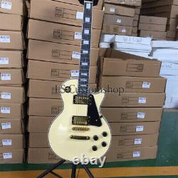 6 string Cream Electric Guitar LP Style Mahogany Body Gold Part Rounded Frets