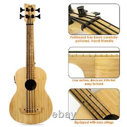AKLOT Bass Ukulele Electric Ubass Solid Bamboo +Strap Bag Humidifier Muisc Lover