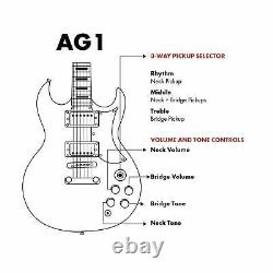 Artist AG1 Black Electric Guitar with Humbucker Pickups & Accessories