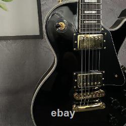 Black Electric Guitar 6 String H H Pickups Gold Hardware Ebony Fingerboard