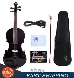 Black Electric Violin Acoustic 4/4 Spruce maple Free Case Ebony Fittings #EV1