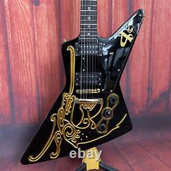 Black Explorer Shape Electric Guitar 6 String H H Pickups Ebony Fingerboard
