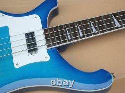 Blue Body 4-string Electric Bass Guitar Left-handed white Pickguard chrome Hardw