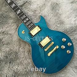 Blue Flame Maple Top Electric Guitar Earth Style Gold Hardware Hollow Body