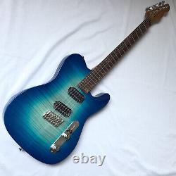 Blue TL Electric Guitar 6 String H H Pickups Flame Maple Top Rosewood Fertboard