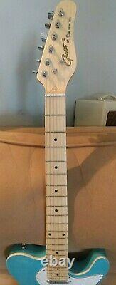 Blue T-Style Electric Guitar, Maple fretboard 6 string semi-hollow Tele Guitar
