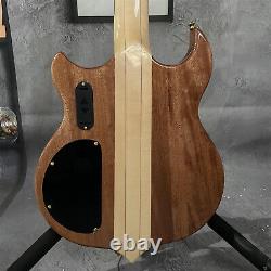 Brown Electric Bass Guitar 4 String Tree Burl Top Rosewood Fretboard Solid Body