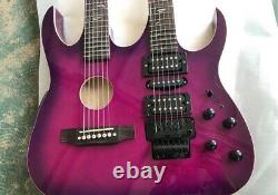 Custom 12+6 Strings Purple body Double Neck Electric Guitar with Black hardwares