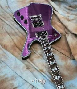 Custom 6 String Mirror Cracks Kiss Paul Stanley Electric Guitar Purple Chinese