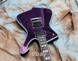 Custom 6 String Mirror Cracks Kiss Paul Stanley Electric Guitar purple New