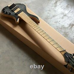Custom 6 Strings Electric Bass Guitar Neck Thru Body Flamed Maple Natural wood
