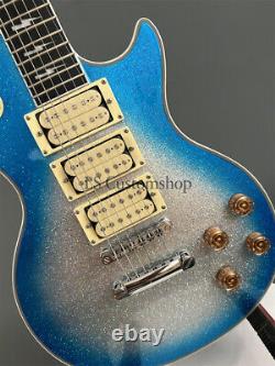 Custom Ace Frehley LP Electric Guitar Blue Sparkle Ebony Fretboard 6 String