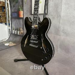 Custom Black Electric Guitar 6 Strings H H Pickups Ebony Fingerboard