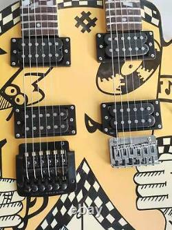 Custom Design 6 string Double Neck Yellow Electric Guitar White Pearl Inlay