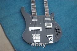 Custom Double Neck Black Ricken Bass 4+6 string Electric Bass guitar Free Ship