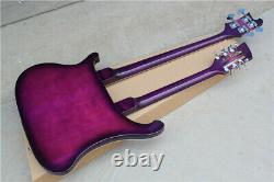 Custom Double Neck Purple Electric Bass and Guitar, 4+12 Strings, Chrome Hard