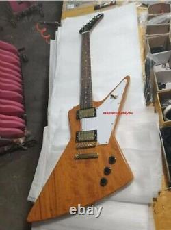 Custom Explorer 76 Natural Wood Electric Guitar 6 String New Free shipping