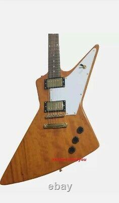Custom Explorer 76 Natural Wood Electric Guitar 6 String New Free shipping