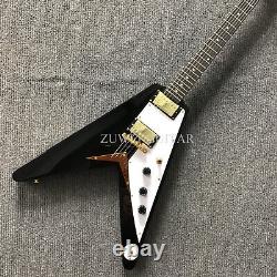 Custom Finish Black Electric Guitar Gold Hardware HH Pickup String Thru Body
