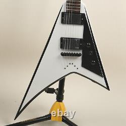 Custom Finish White V Shape Electric Guitar HH Pickup String Thru Body Fast Ship