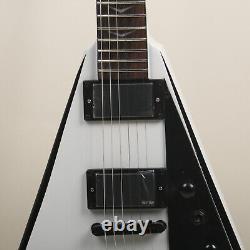 Custom Finish White V Shape Electric Guitar HH Pickup String Thru Body Fast Ship