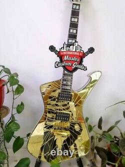 Custom Mirror Cracks Kiss Paul Stanley Electric Guitar Color Gold 6 String