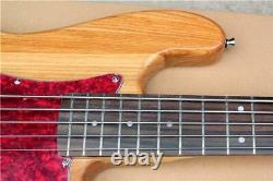Custom Natural Wood Color 5-string Electric Bass Guitar with Red Pearl Pickguard