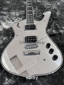 Custom PS Electric Guitar Cracked Mirror Iceman Silver 6 String Free Shipping