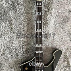 Custom Solid Body Black Electric Guitar 6 String HH Pickups Gold Hardware