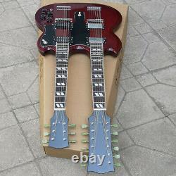 Custom Unbranded Electric Guitar Dark Red Double Neck 6+12 Strings High Quality