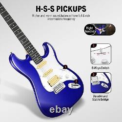 Donner DST-100 ST Electric Guitar Kit Amp HSS Pickup For Beginner Blue