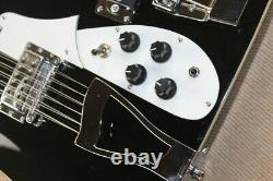 Double Neck 12+4 Strings Black body Electric Guitar and Bass with Chrome hardwar