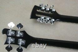 Double Neck 12+4 Strings Black body Electric Guitar and Bass with Chrome hardwar