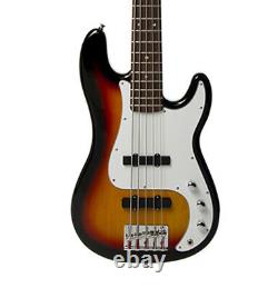 Electric Bass Guitar 5 string PB Style Double Cutaway in Sunburst with Gig Bag