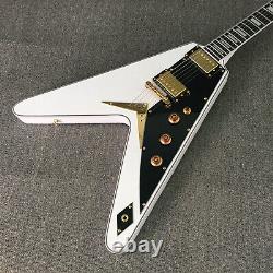 Electric Guitar White Solid Mahogany Neck String Thur Body Gold Part