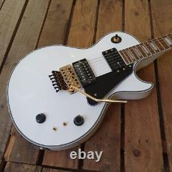 Electric Guitar With Sustainer Burny Les Paul RLC-105S Snow White & Floyd Rose