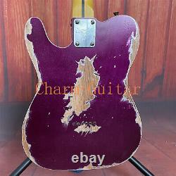 Factory Relic Finish Metallic Purple Electric Guitar TL Maple Neck Dot Inlay