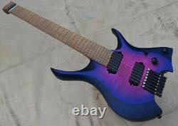 Fanned frets 7 Strings Headless Electric Guitar Blue 5-ply Roasted Maple Neck