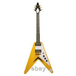 General Yellow V Shape Electric Guitar String Thru Body Gold Parts