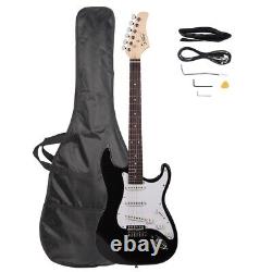 Glarry GST 6 String Electric Guitar With Bag Strap Cord Wrench Tool Full Set Black