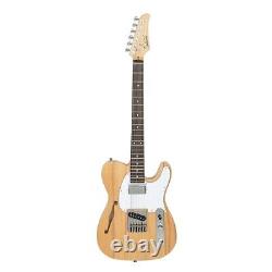 Glarry GTL Semi-Hollow 6 String Electric Guitar with Bag Strap Kit Wood Color