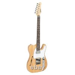 Glarry GTL Semi-Hollow 6 String Electric Guitar with Bag Strap Kit Wood Color